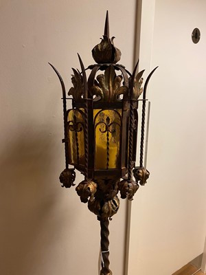Lot 77 - A Gothic Revival gilt and painted standard lantern