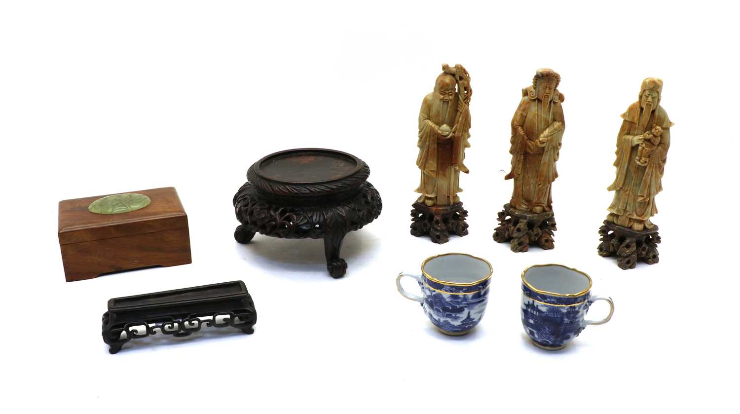 Lot 112 - A set of three Chinese soapstone figures of Imortals