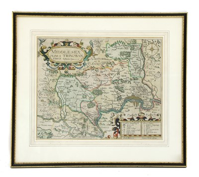 Lot 292A - Johannes Norden, Middlesex Olima Trinoban hand coloured map