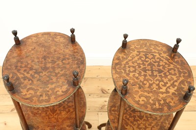 Lot 255 - A pair of Continental marquetry-inlaid étagères
