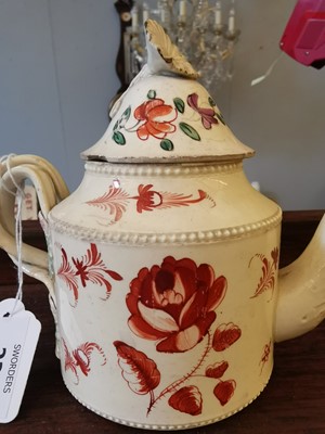 Lot 220 - A Creamware cylindrical teapot and cover