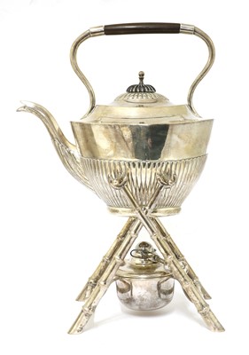 Lot 161 - A Chinese export silver kettle on stand