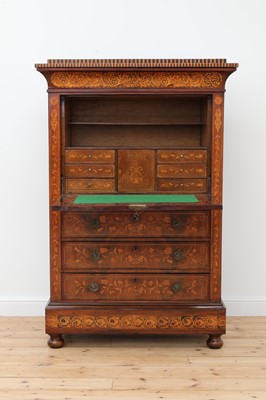 Lot 239 - A Dutch mahogany and marquetry-inlaid secretaire or escritoire