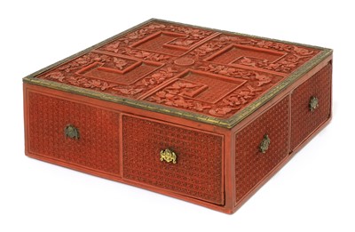 Lot 180 - A rare Chinese carved cinnabar lacquer treasure box