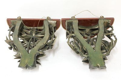 Lot 116 - A pair of Chinese Fuzhou lacquered wood wall brackets
