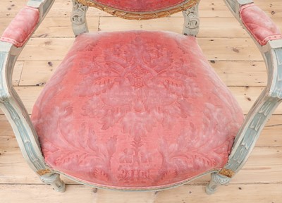 Lot 137 - A pair of Louis XVI-style painted and parcel-gilt fauteuils