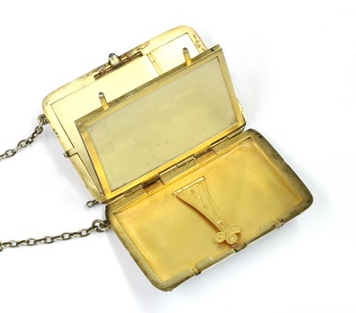 Lot 279 - A silver gilt and enamel, sapphire set evening purse