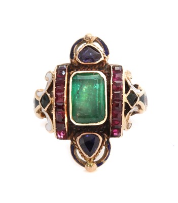 Lot 134 - A French Renaissance Revival style gemstone and enamel ring