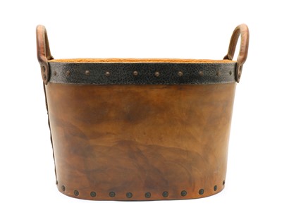 Lot 345 - A leather and iron band twin handled bucket