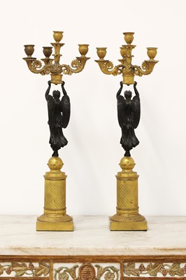 Lot 268 - A pair of Empire D'or ormolu and bronze candelabra