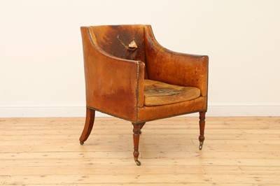 Lot 468 - A Regency buttoned-leather upholstered library armchair