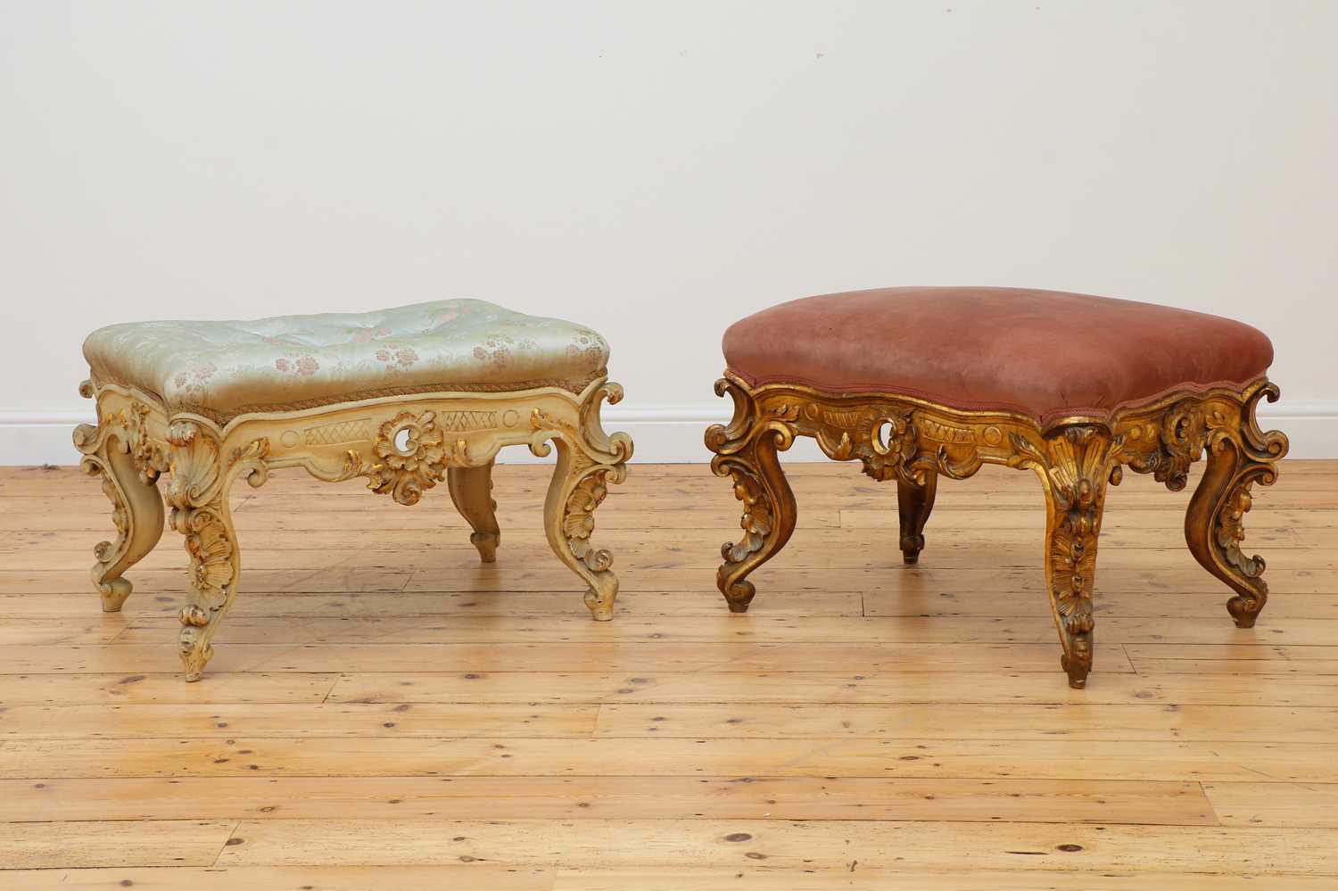 Lot 212 - A pair of French Louis XV-style stools