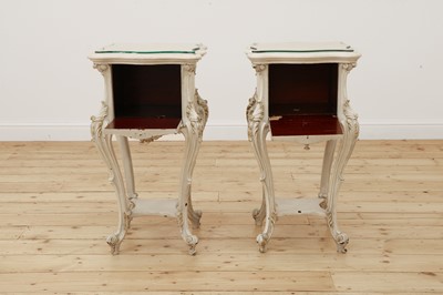 Lot 214 - A pair of French Louis XV-style painted bedside tables