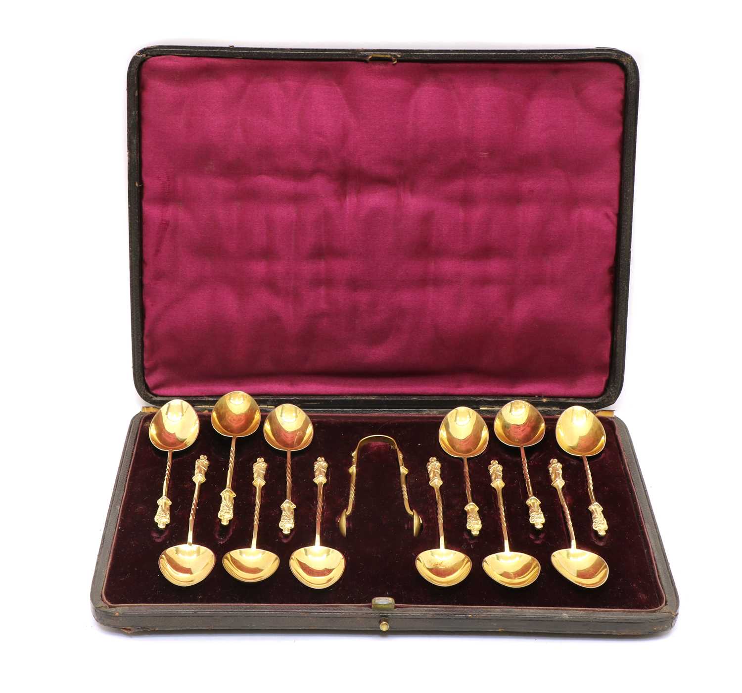 Lot 41 - A set of Victorian silver gilt apostle teaspoons and sugar tongs