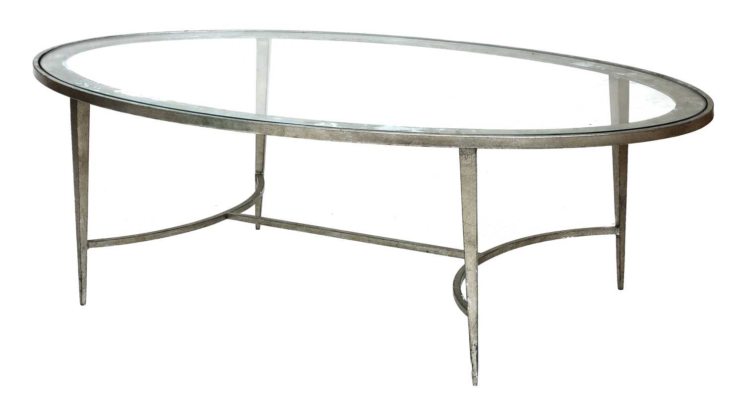 Lot 361 - An oval glass-topped aluminium coffee table