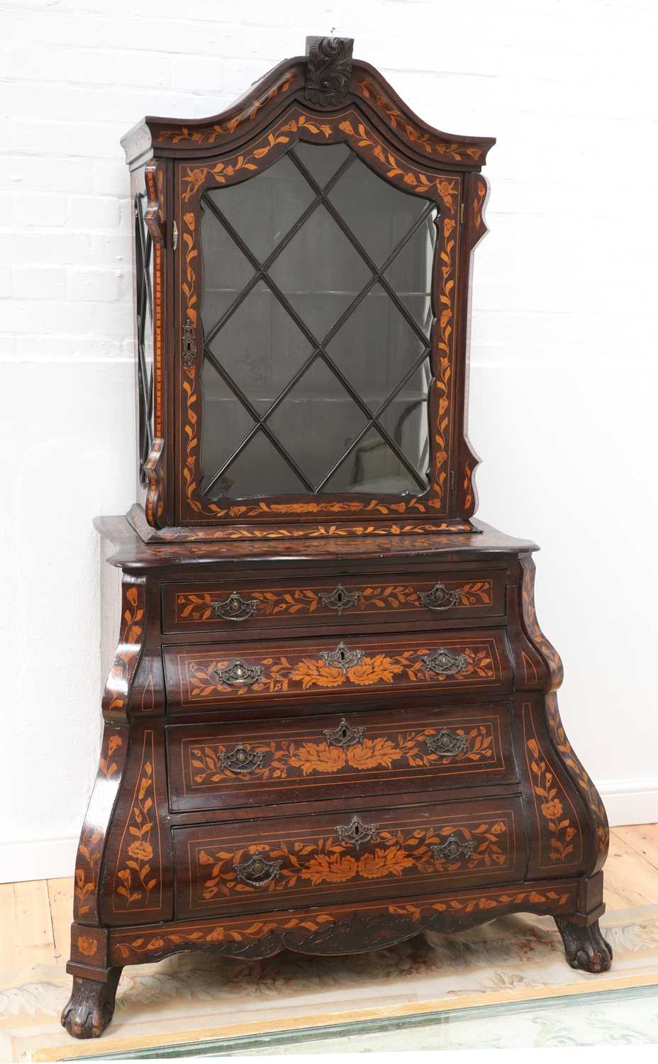 Lot 4 - A Dutch marquetry cabinet on chest