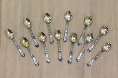 Lot 653 - Twelve American parcel-gilt sterling silver coffee spoons