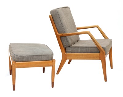 Lot 588 - A Danish birch and teak lounger and stool