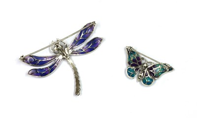 Lot 246 - A silver plique-à-jour enamel and marcasite set dragonfly brooch/pendant