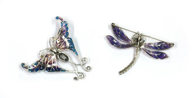 Lot 255 - A silver plique-à-jour enamel butterfly brooch/pendant