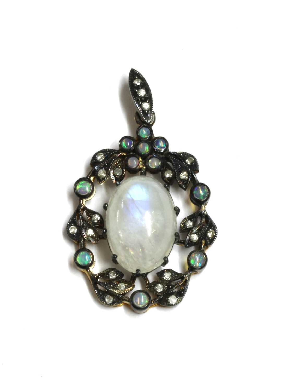 Lot 207 - A silver labradorite, opal and diamond wreath pendant