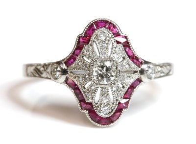 Lot 195 - An American Art Deco-style ruby and diamond plaque ring