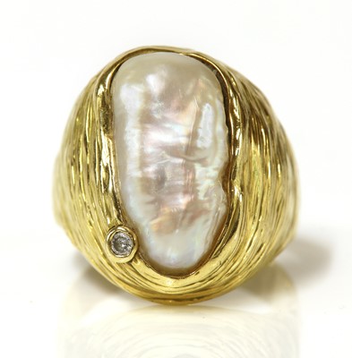 Lot 305 - A cultured freshwater pearl or cultured Biwa pearl and diamond ring