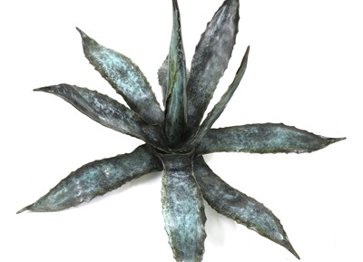 Lot 732 - A pair of patinated bronze Agave succulents