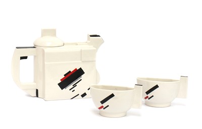 Lot 55 - A Soviet Suprematist-style tea set for two
