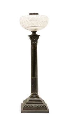Lot 242 - A Victorian silver plated Corinthian column oil lamp