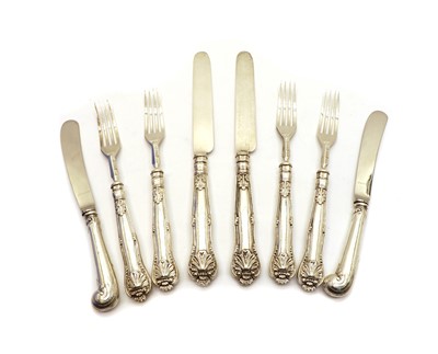 Lot 49A - Six pairs of Victorian silver fruit knives and forks