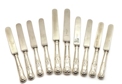 Lot 40 - A set of eighteen silver-handled Kings pattern table knives