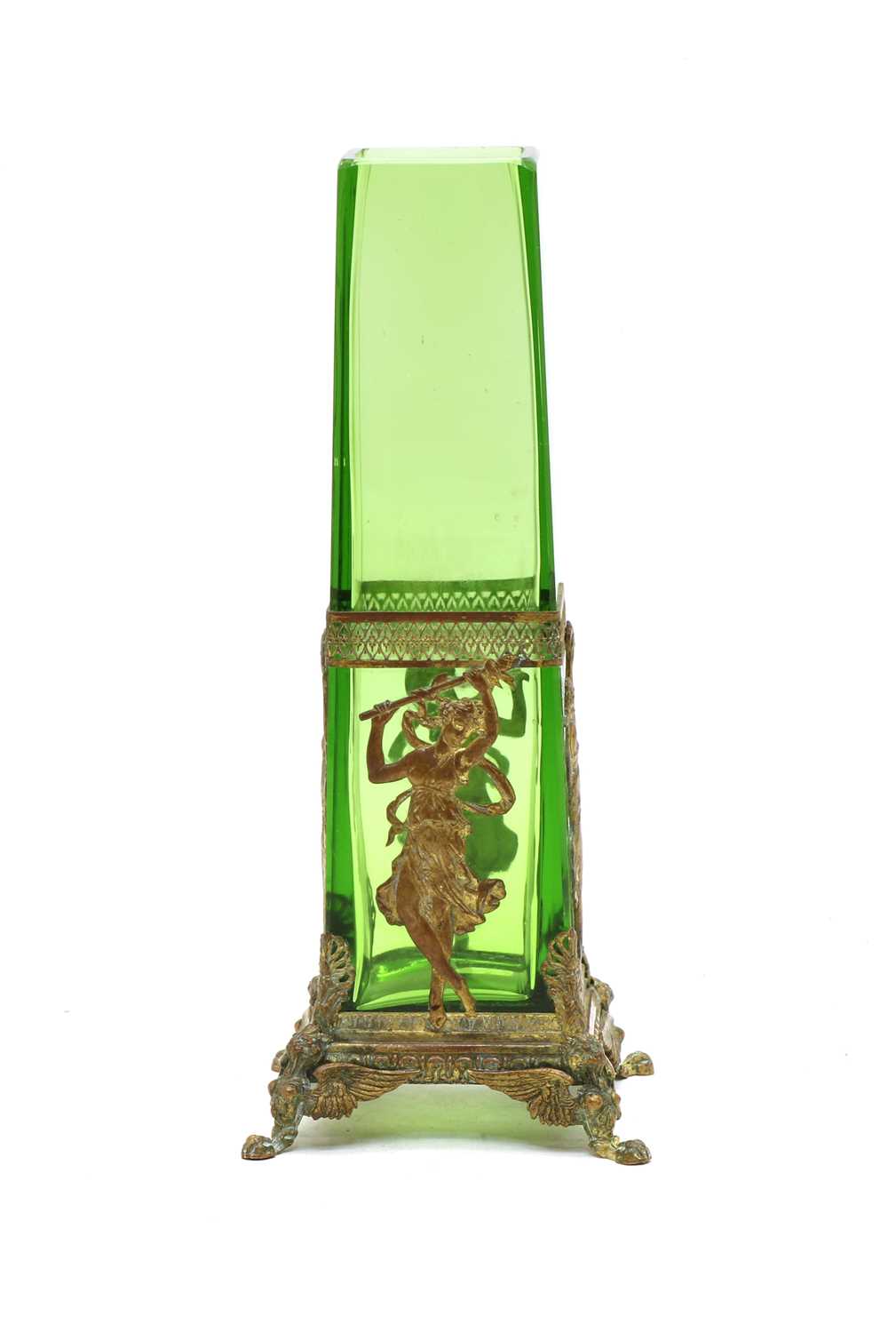 Lot 175 - A French green glass and metal mounted spill vase