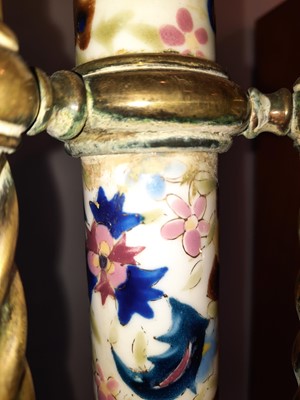 Lot 26 - A Hungarian porcelain and brass adjustable standard lamp