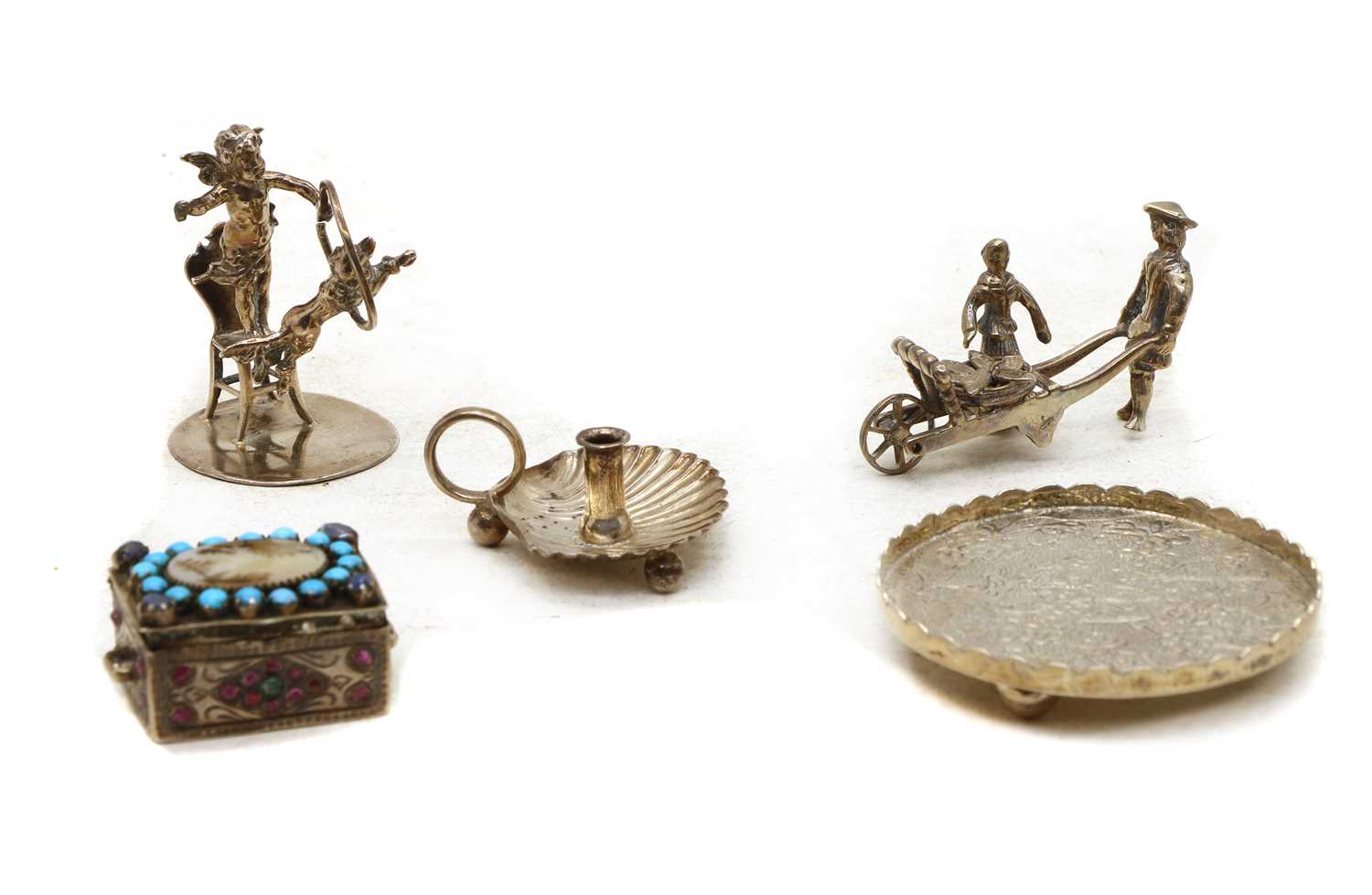 Lot 77 - A collection of silver and plated miniature items