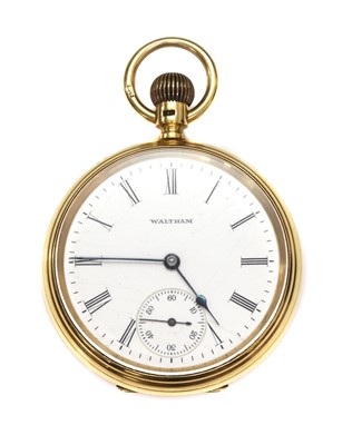 Lot 521 - An 18ct gold Waltham top wind open faced pocket watch