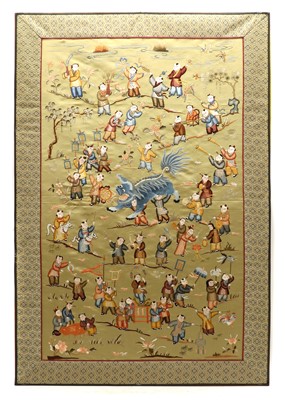 Lot 208 - A Chinese embroidered silk panel