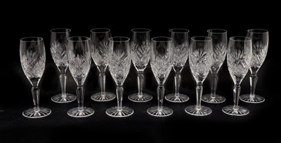 Lot 351 - Set of twelve Waterford crystal cut and etched flute glasses