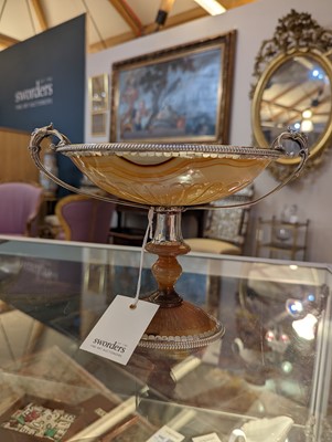 Lot 282 - A French silver and brown banded agate Historismus tazza