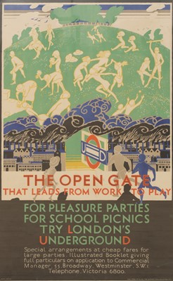 Lot 157 - A London Underground poster: 'The Open Gate that leads from Work to Play'