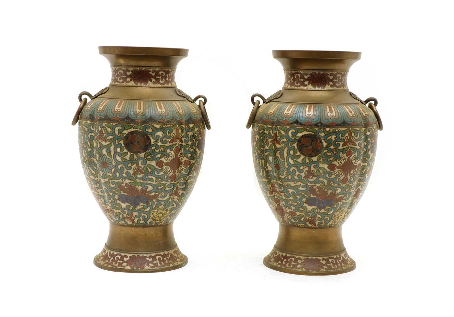 Lot 140 - A pair of Chinese cloisonné vases