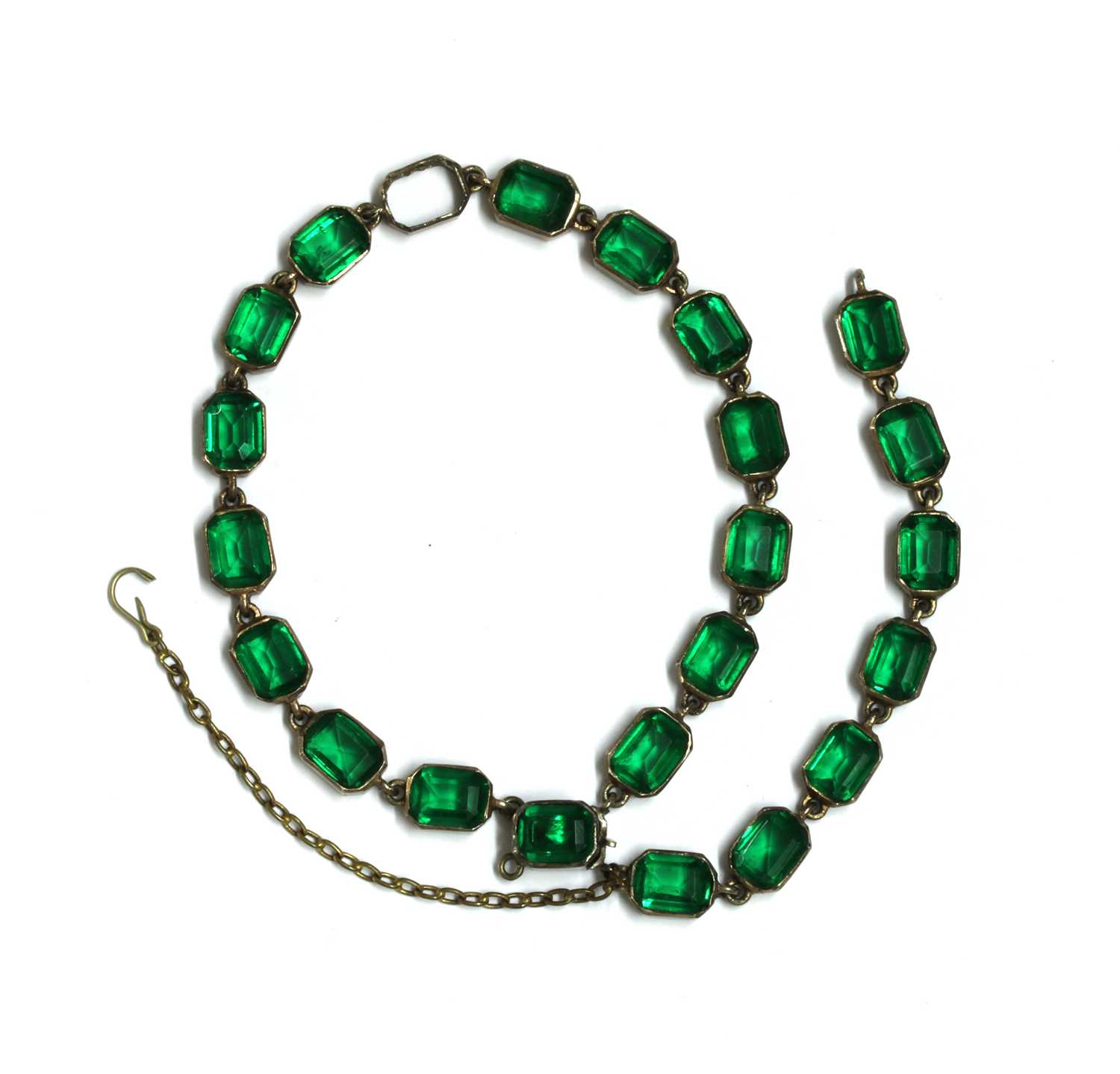 Lot 26 - A silver two row green paste bracelet
