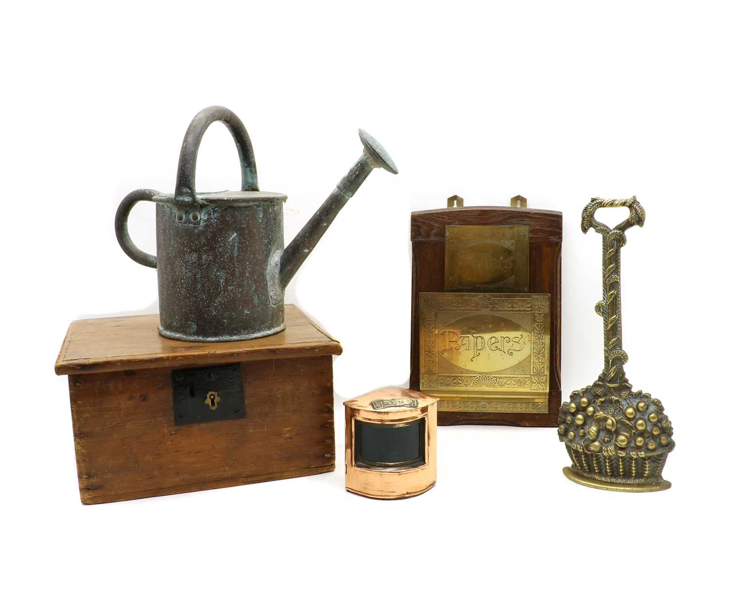 Lot 78 - A wooden box with metal items