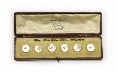 Lot 51 - A cased set of six gold mother-of-pearl buttons