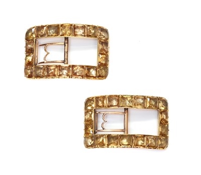 Lot 35 - A pair of George III gold mounted topaz shoe buckles, c.1790