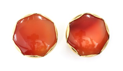 Lot 286 - A pair of gold cornelian clip earrings