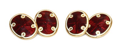 Lot 232 - A pair of early 20th century gold and enamel set chain link cufflinks