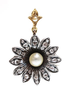 Lot 117 - A late Victorian pearl and diamond flowerhead brooch, c.1890