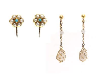 Lot 150 - A pair of baroque pearl drop earrings