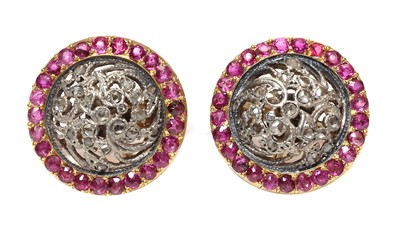 Lot 253 - A pair of diamond and ruby earrings